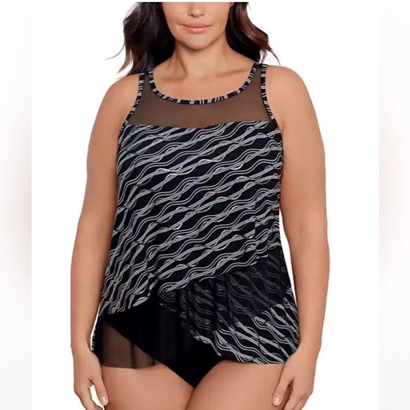 MIRACLESUIT Plus Size Linked In Mirage Underwire Tankini Top swimsuit - Picture 2 of 12